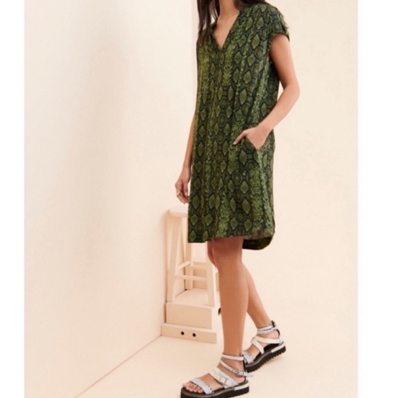 Anthropologie Green Snake Print Shift Dress - Picture 7 of 9